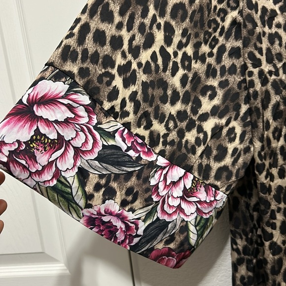 Dorina Dolores leopard print floral trim kimono robe Large Pink Brown No belt - Picture 8 of 12